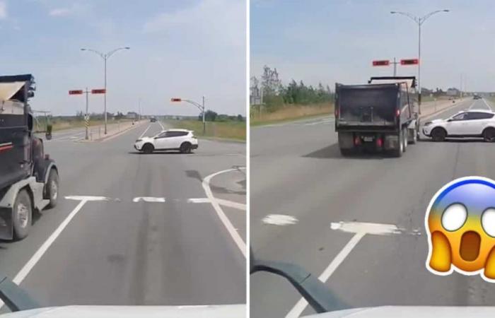 Il camionista passa con il semaforo rosso, ma un terribile incidente viene evitato per un pelo