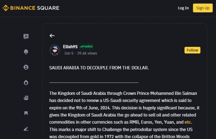 il dollaro imposto come moneta dal 1974 e ora “bandito” dall’Arabia Saudita? È sbagliato