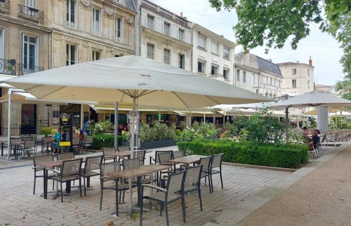 Terrazze dei caffè meno frequentate a Niort con piogge ripetute