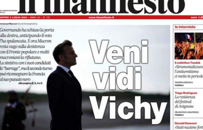 “Veni vidi Vichy”: la prima pagina choc del quotidiano italiano “il manifesto”