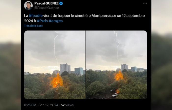 l'immagine
      impressionante
      del
      fulmine
      che
      colpisce
      il
      cimitero
      di
      Montparnasse