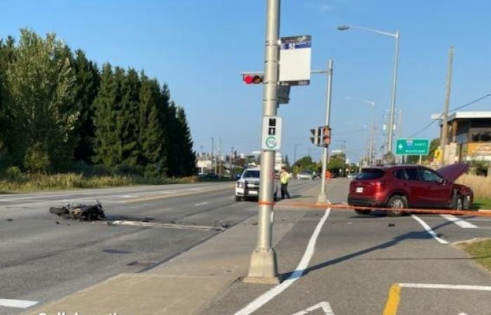 Incidente tra una moto e un veicolo in Quebec