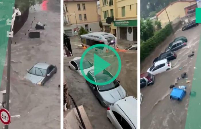 Le auto galleggiano nelle strade trasformate in torrenti da un’alluvione