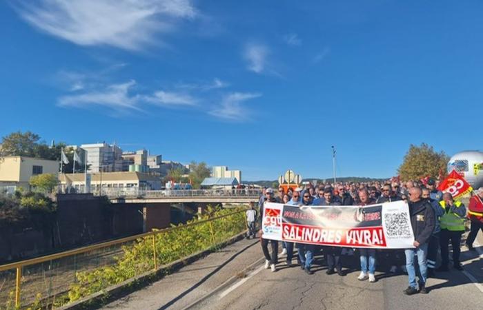 diverse centinaia di persone marciano contro la chiusura dello stabilimento Solvay di Gard