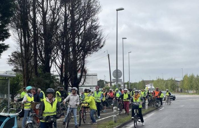 80 ciclisti hanno sfidato in bicicletta il ponte di Saint-Nazaire