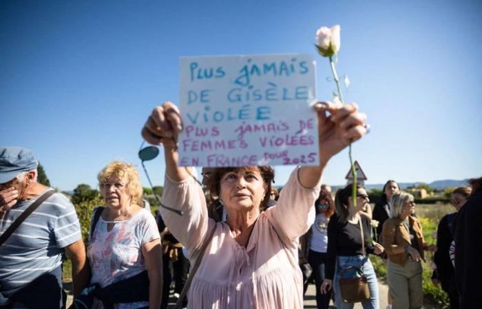 diverse centinaia di persone hanno partecipato alla marcia silenziosa a sostegno di Gisèle Pelicot