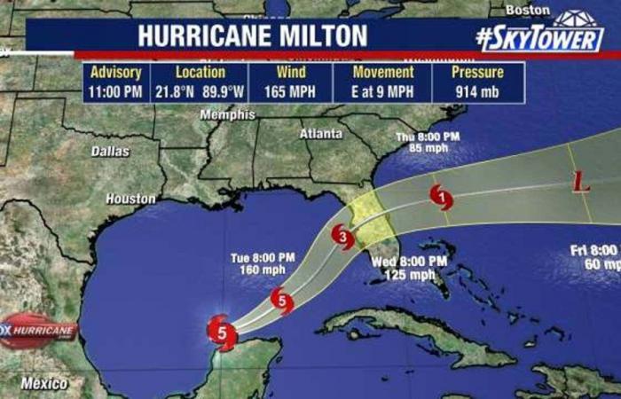 Localizzatore dell’uragano Milton: Storm rimane Cat. 5 mentre si avvicina alla costa del Golfo della Florida