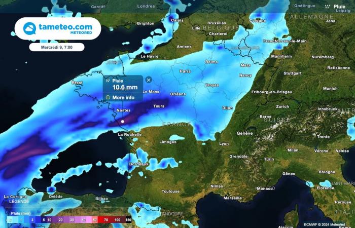 Precipitazioni eccezionali previste dalla prossima notte in Francia! Fino a 100 litri/m² in 24 ore!