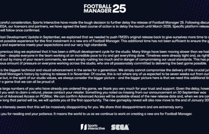 Football Manager 25 è in ritardo