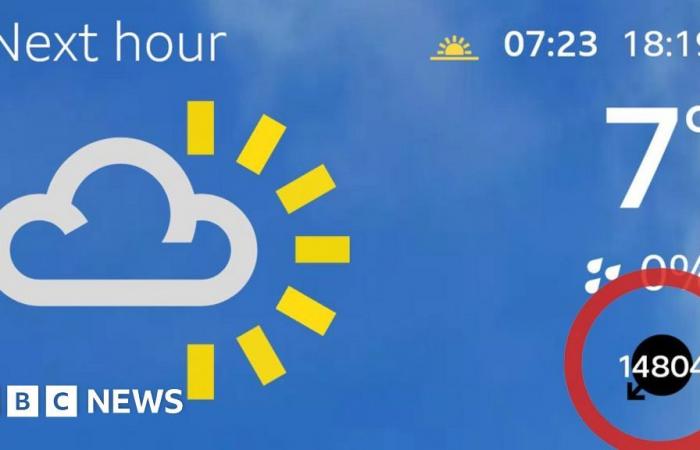 L’app BBC Weather prevede venti di forza di uragano