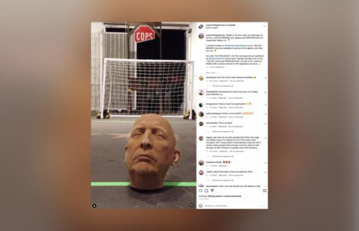 La testa del candidato presidenziale americano usata come pallone da calcio in una mostra d’arte a Los Angeles