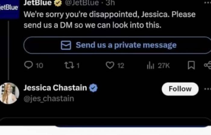 Lo sfogo di Jessica Chastain contro una compagnia aerea fallisce