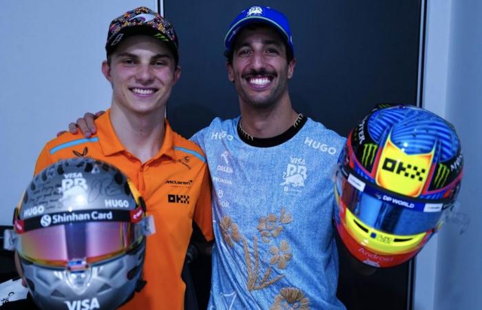 Il messaggio di classe di Ricciardo a Piastri durante lo scambio dei caschi a Singapore