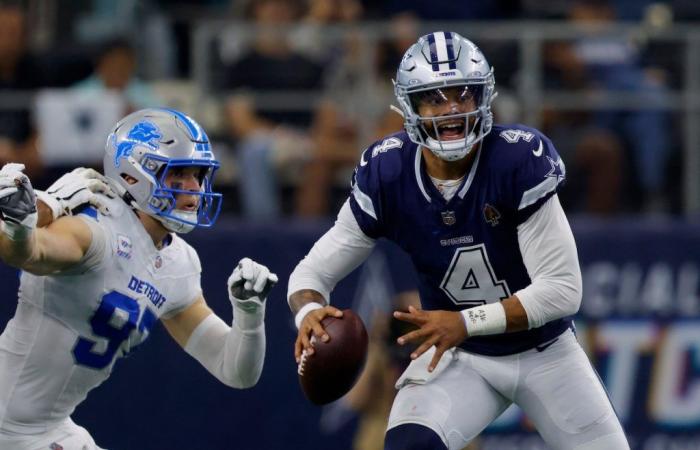 Il QB dei Cowboys Dak Prescott offre consigli ad Aidan Hutchinson dei Lions dopo il terribile infortunio