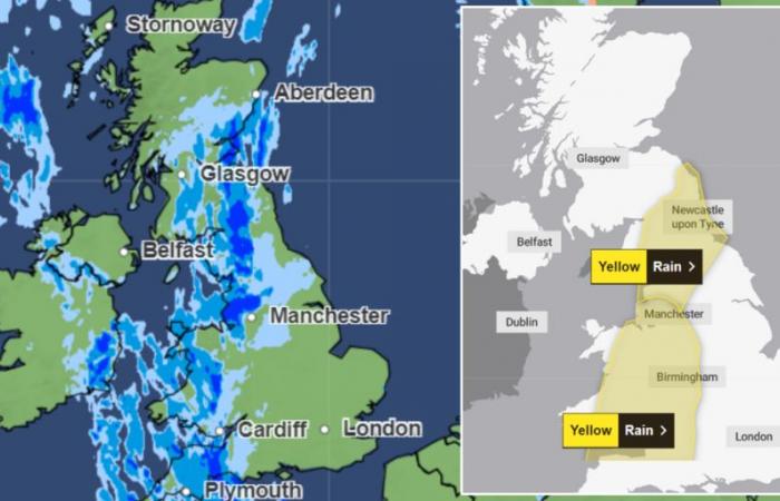 Il Met Office emette un avviso urgente poiché 80 mm di pioggia e temporali colpiranno tra ORE