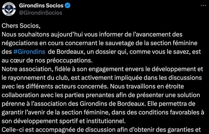 Girondins Socios fornisce informazioni sul futuro della sezione femminile