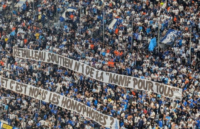 lo striscione durante l'OM-PSG che prende di mira Bruno Retailleau