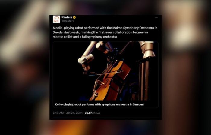 Un robot suona il violoncello insieme a un’orchestra sinfonica