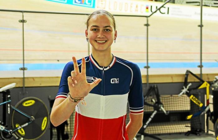 Il sorpasso a tre per Zoé Bihan durante i campionati francesi su pista Avenir a Loudéac