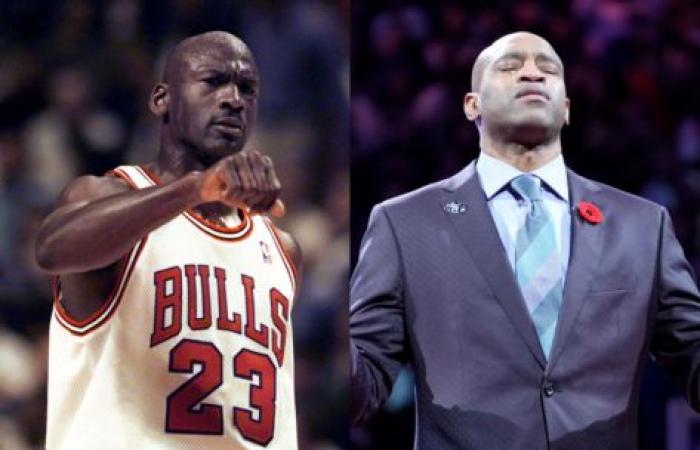 Il regalo di Michael Jordan, di gran lunga superiore, le splendide superfici dei ciondoli personalizzati con 381 diamanti di Vince Carter in un giorno speciale