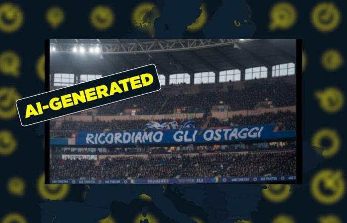 Striscioni a sostegno degli ostaggi israeliani durante la partita Italia-Israele? È l'intelligenza artificiale