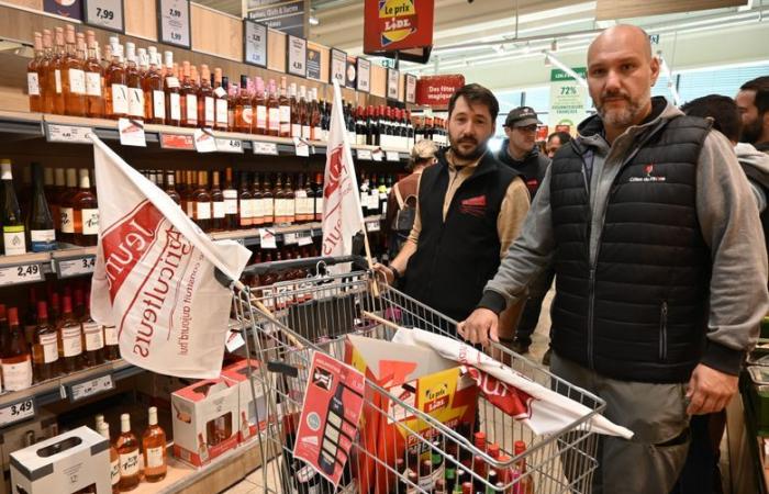 “Una chiamata di soccorso perché i prezzi di vendita sono troppo bassi” per i viticoltori del Gard che hanno manifestato al Lidl di Bagnols-sur-Cèze