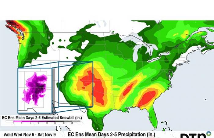 Minime di livello superiore che porteranno forti precipitazioni, potenziali forti nevicate sulle pianure sud-occidentali