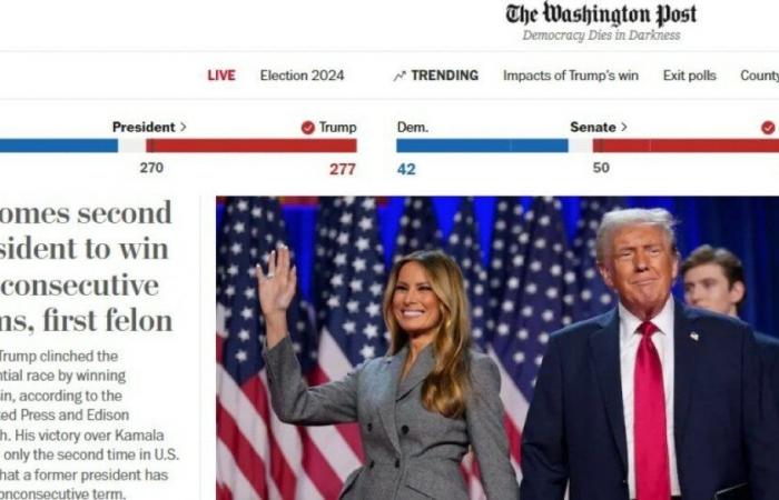 “Diventa il secondo presidente rieletto non consecutivamente, il primo criminale”: così il Washington Post annuncia la vittoria di Trump