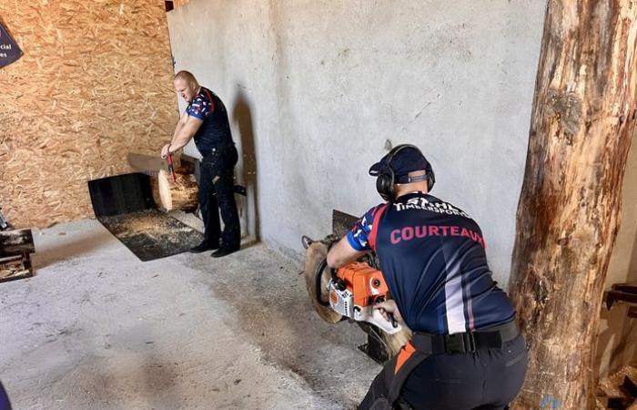 Per i Campionati del mondo di Timbersports, le squadre francese e australiana si sono allenate ad Ariège