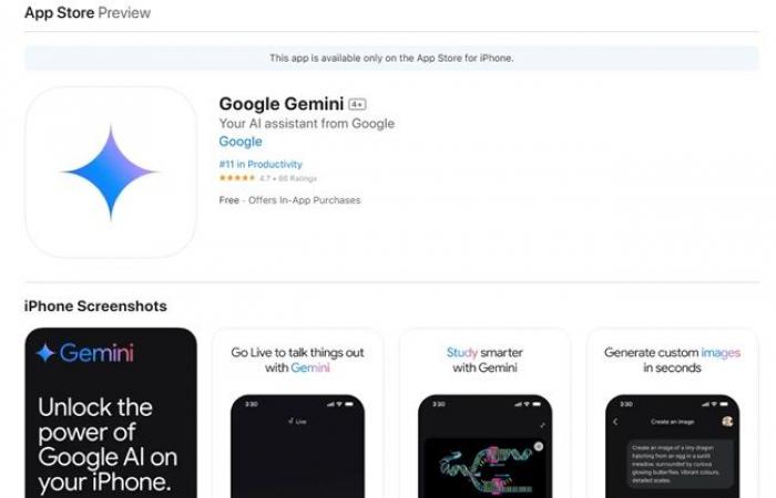 L'app Google Gemini AI viene visualizzata sull'App Store iOS prima del lancio