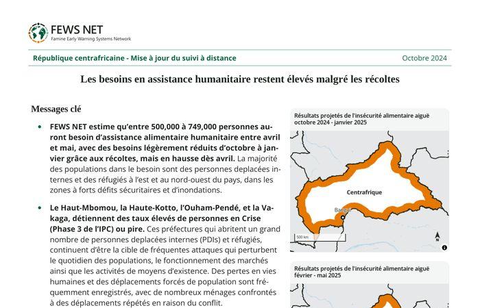 Repubblica Centrafricana: aggiornamento sul monitoraggio a distanza – I bisogni di assistenza umanitaria rimangono elevati nonostante i raccolti, ottobre 2024 – Repubblica Centrafricana