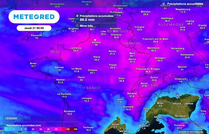 Domani un fronte freddo attraverserà la Francia, con accumuli fino a 50 l/m². Quali aree sono interessate?