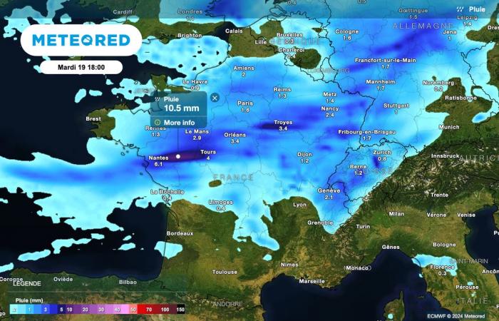 Domani un fronte freddo attraverserà la Francia, con accumuli fino a 50 l/m². Quali aree sono interessate?