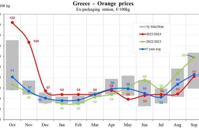 A settembre i prezzi delle arance nell'UE sono diminuiti del 9,24%.