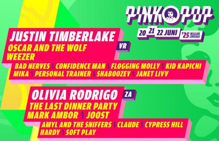 Line-up Pinkpop 2025: Justin Timberlake, Olivia Rodrigo, Muse e altri