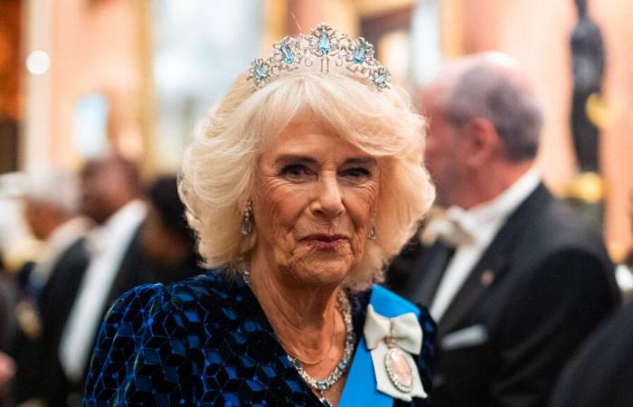 La Regina Camilla indossa la rarissima tiara acquamarina della Regina Elisabetta II per onorare il corpo diplomatico