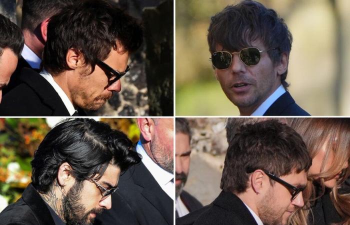 Ultimo funerale di Liam Payne: i compagni di band della star degli One Direction e la fidanzata Kate Cassidy in una foto fuori dalla chiesa