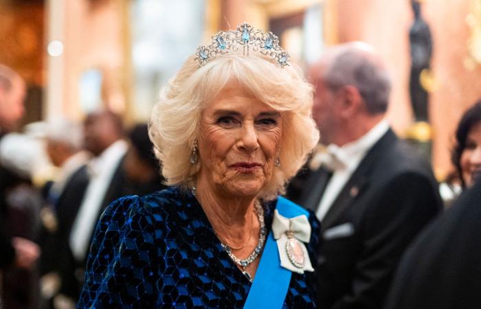 La Regina Camilla indossa la rarissima tiara acquamarina della Regina Elisabetta II per onorare il corpo diplomatico