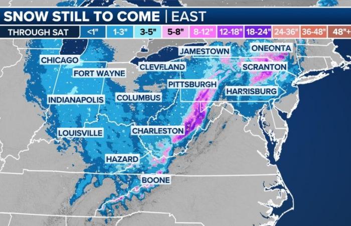 Quando aspettarsi forti venti, clima invernale, neve a New York, Pennsylvania l Cronologia