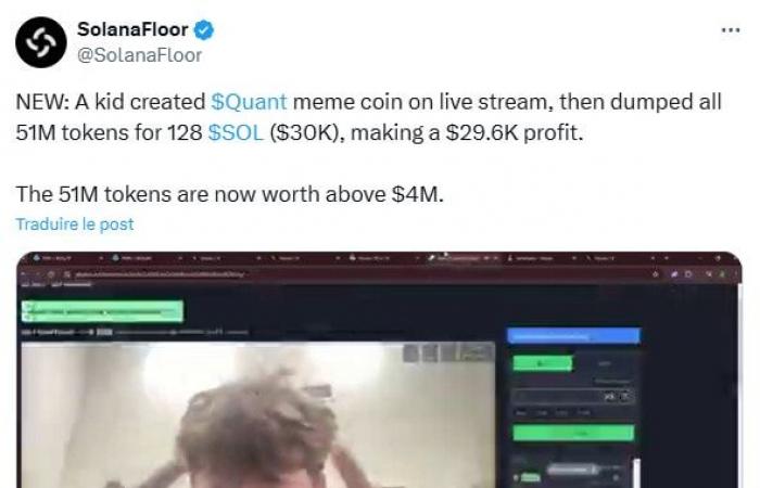 Questo adolescente crea il memecoin QUANT su Solana, intasca 30.000 dollari, ma perde 2 milioni di dollari