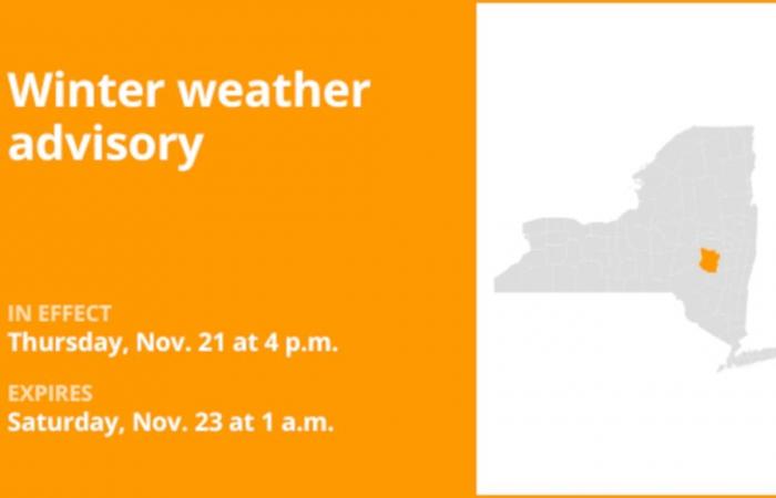 Meteo a New York: avviso meteo invernale emesso per la contea di Schoharie fino all'1 di sabato: fino a 4 pollici di neve