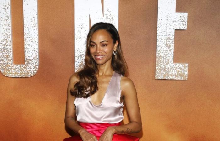 Zoé Saldana, (46 anni) in un abito Schiaparelli con profonda scollatura, la star sembra 10 anni più giovane