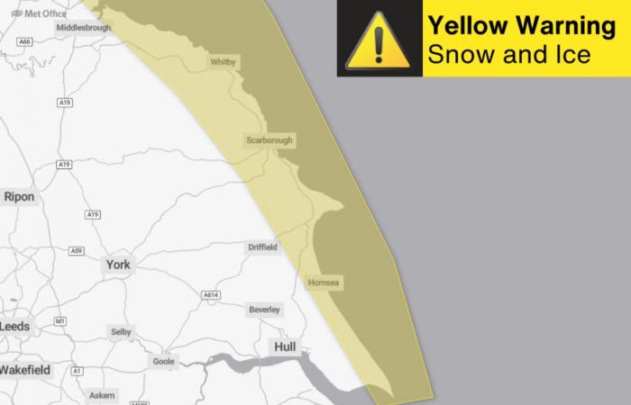 Allerte meteorologiche gialle emesse per neve e ghiaccio sulla costa dello Yorkshire