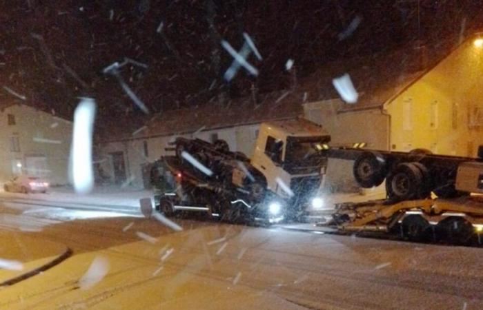 prima neve nell'Alta Marna, primi problemi sulla RD 520