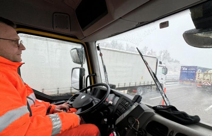 APRR pronto per la neve, imbarco con Philippe, al volante di uno spargisale