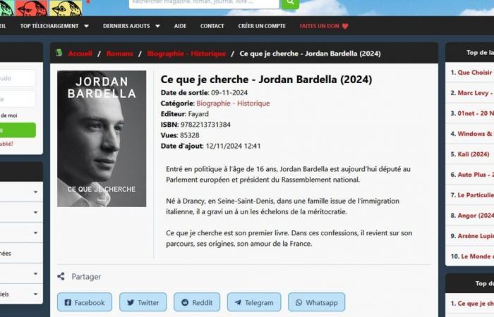 Il libro di Jordan Bardella, “Quello che sto cercando”, spopola sulle piattaforme di download illegali