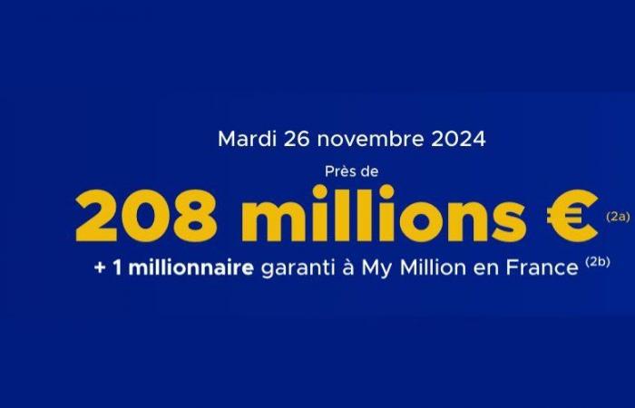 Il jackpot dell’EuroMillions sale a 208 milioni di euro questo martedì 26 novembre!