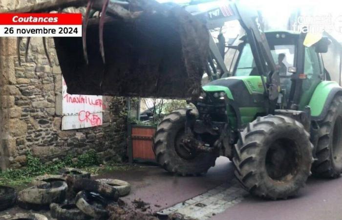 VIDEO. A Coutances, il Coordinamento Rurale piazza dei pneumatici davanti ai locali naturali della Manica