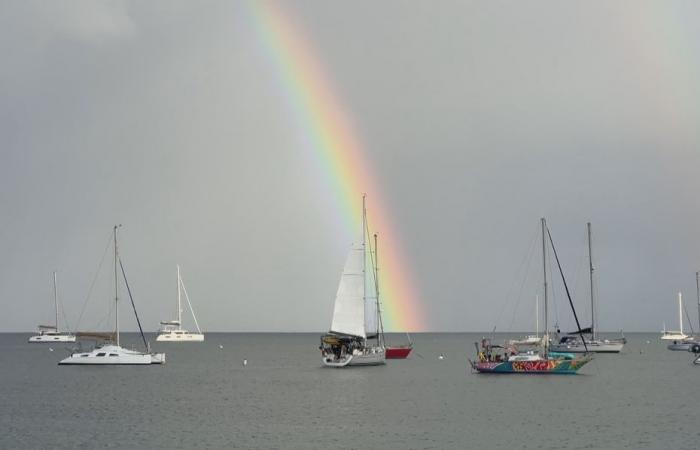 arrivo a Marie-Galante dei due Amel Yachts Thauride V e Vagalonga, Maryse Etzol in avvicinamento