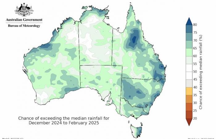 Quest’estate sarà probabilmente più umida e calda per la maggior parte degli australiani, dicono le previsioni dell’ufficio